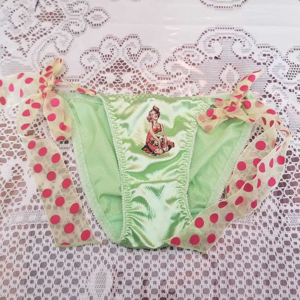 Vintage Inspired RARE Lime Green Satin Pantie